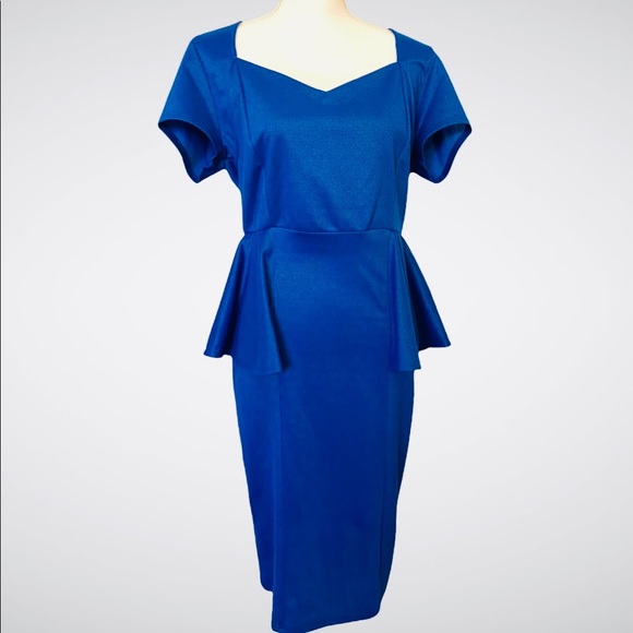 Royal Blue Peplum Short Sleeve Icon Dress 1X NWT - Picture 9 of 12